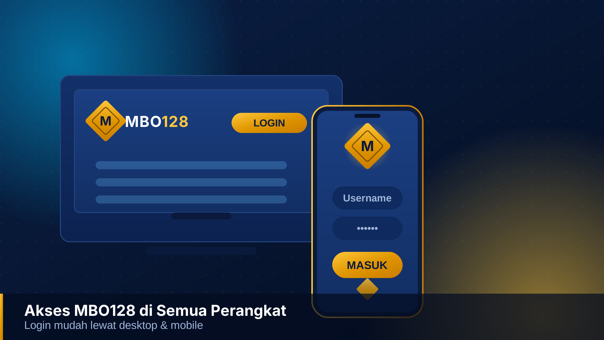 Tampilan akses login MBO128 di perangkat mobile dan desktop