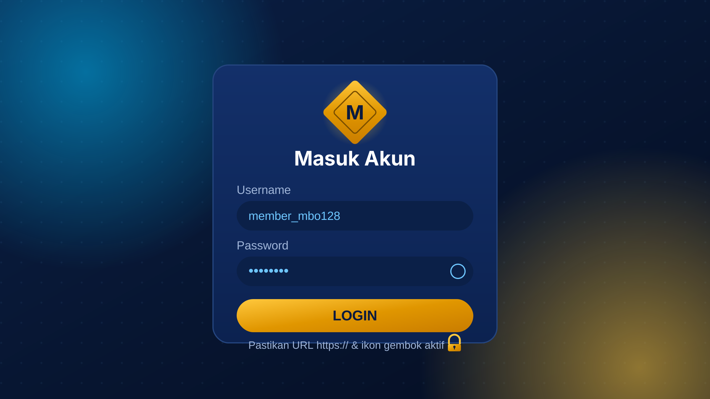 Halaman login MBO128 dengan form username dan password